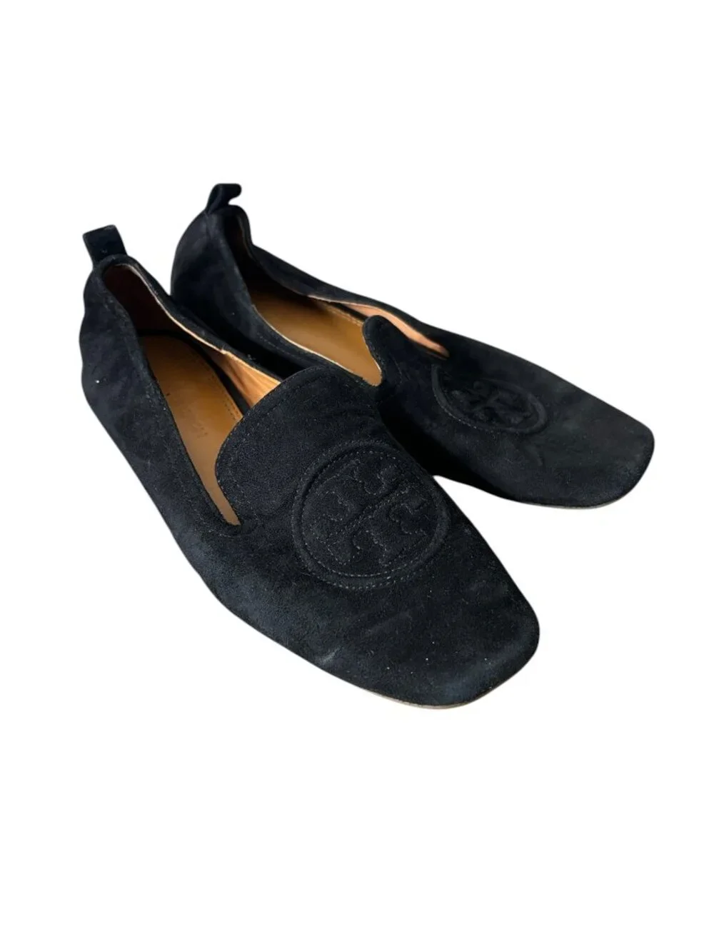 Tory Burch Leigh Elastic Loafers Black Suede Leather Size 6.5